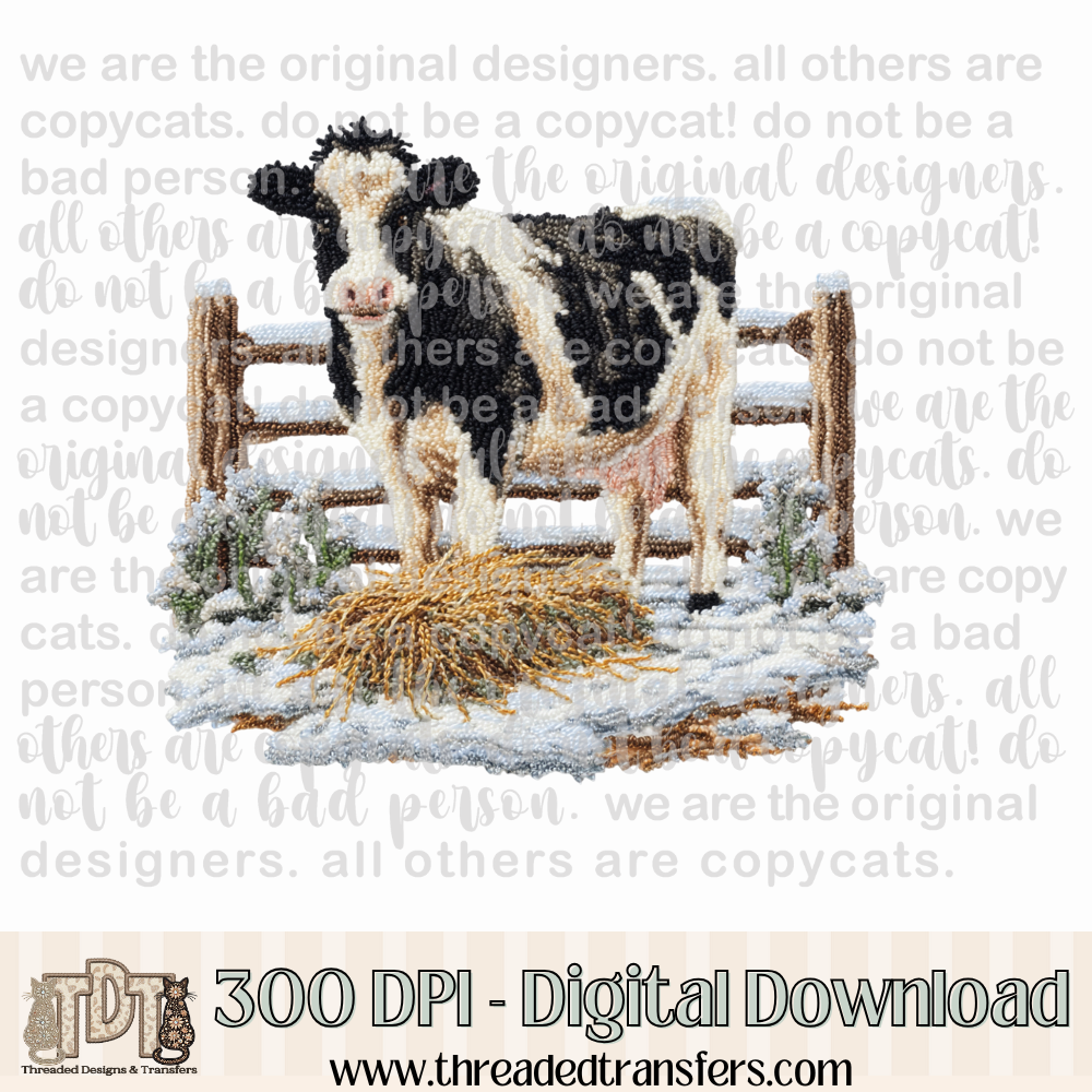 Winter Cow Latch Hook Yarn Digital Design Download (PNG Format - no product shipped)