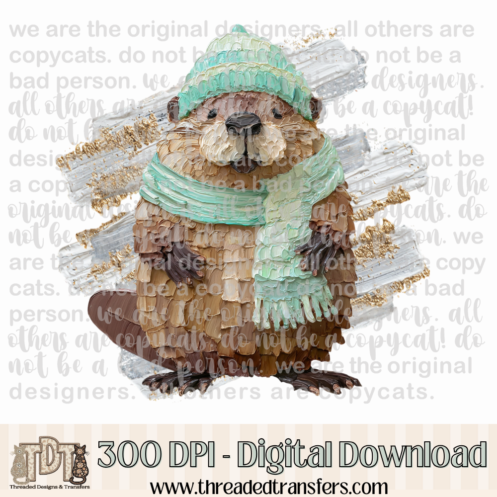Winter Beaver Hand Painted Digital Design Download (PNG Format - no product shipped)