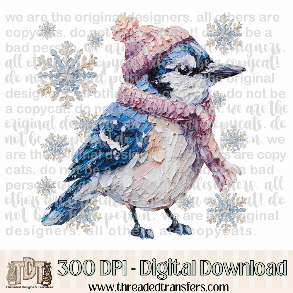 Winter Blue Jay Hand Painted Digital Design Download (PNG Format - no product shipped)