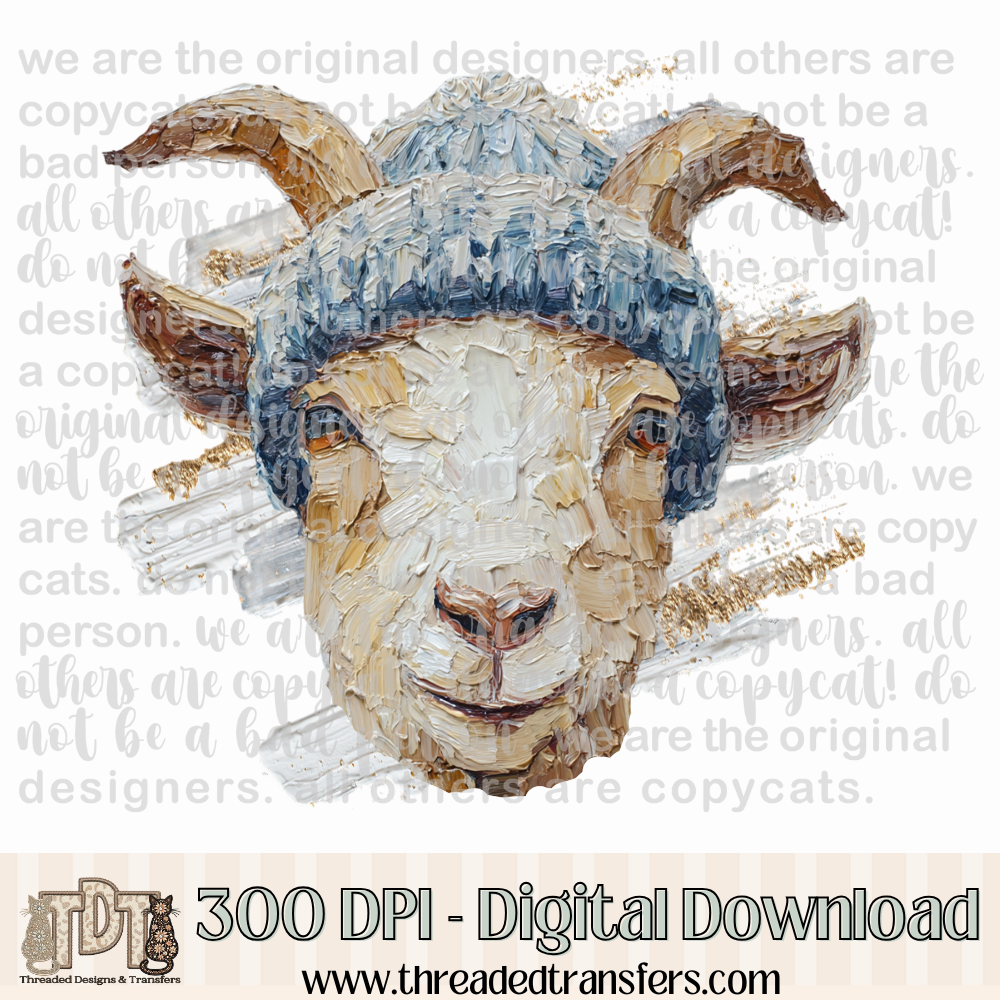 Winter Goat Hand Painted Digital Design Download (PNG Format - no product shipped)