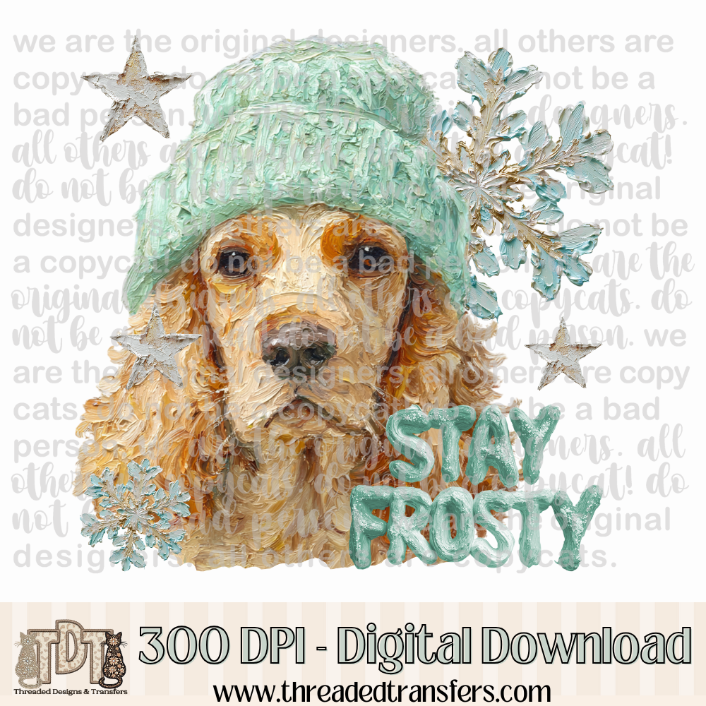 Cocker Spaniel Stay Frosty Hand Painted Digital Design Download (PNG Format - no product shipped)