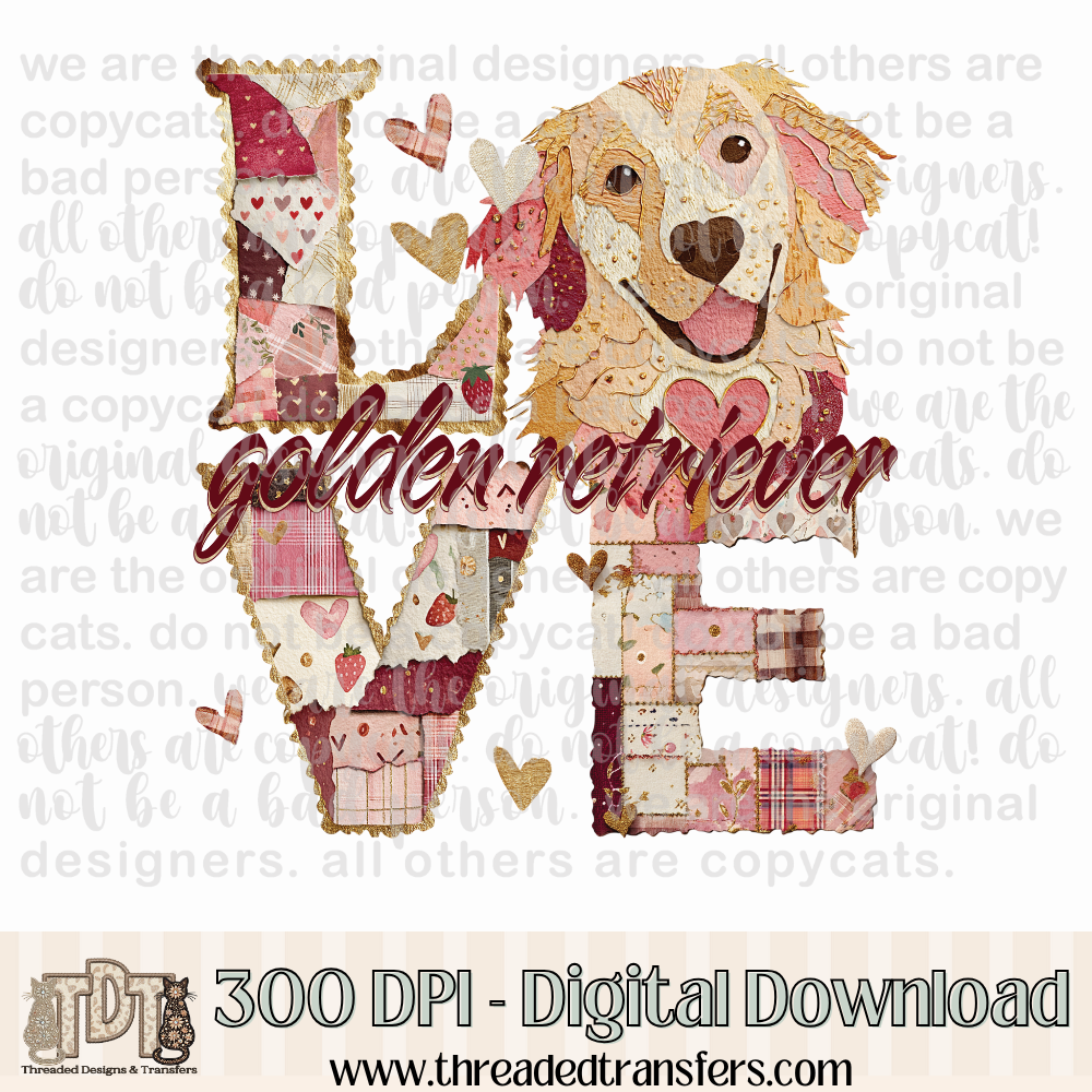 Golden Retriever Love Torn Paper Digital Design Download (PNG Format - no product shipped)