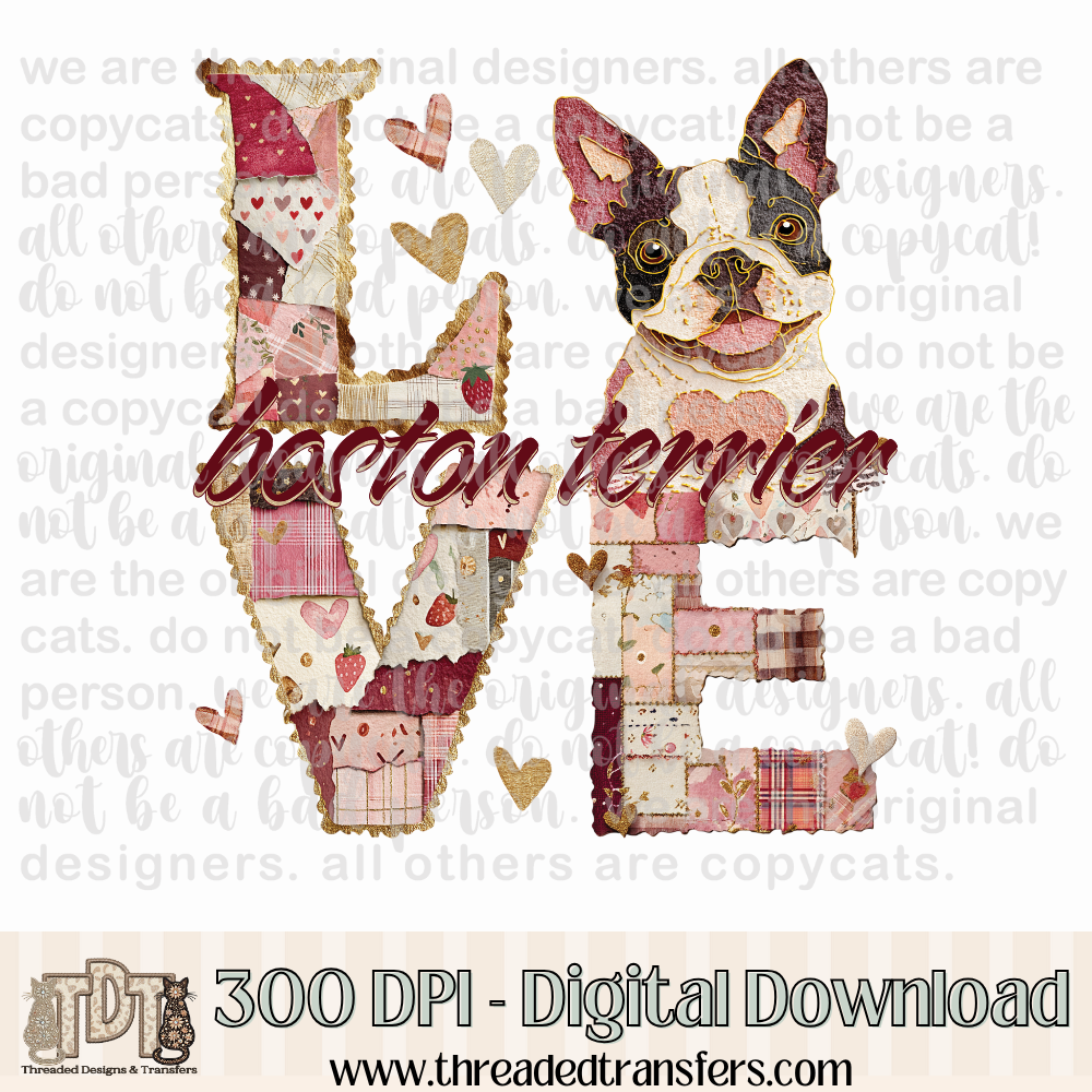 Boston Terrier Love Torn Paper Digital Design Download (PNG Format - no product shipped)