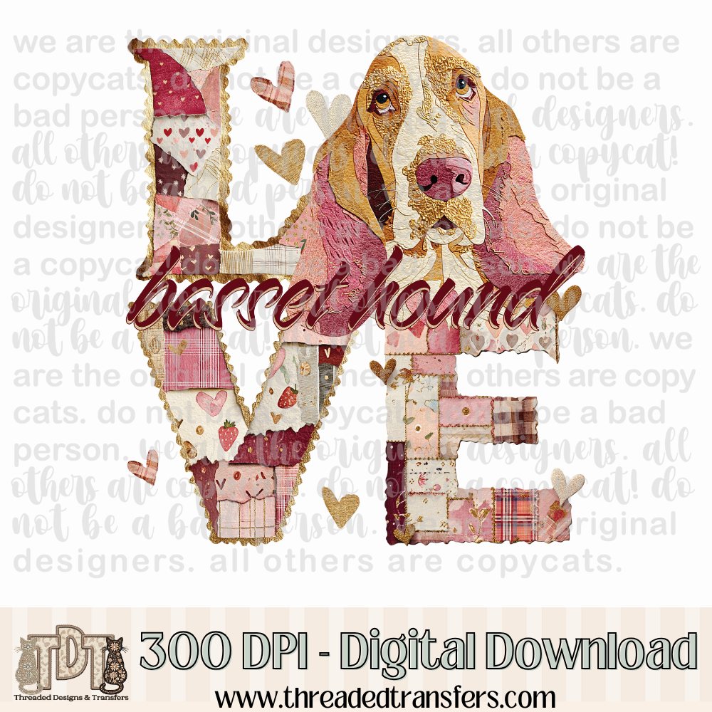 Basset Hound Love Torn Paper Digital Design Download (PNG Format - no product shipped)