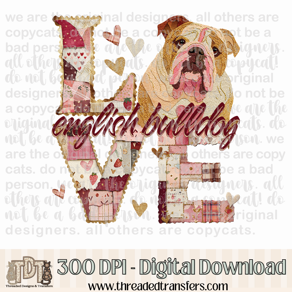 English Bulldog Love Torn Paper Digital Design Download (PNG Format - no product shipped)