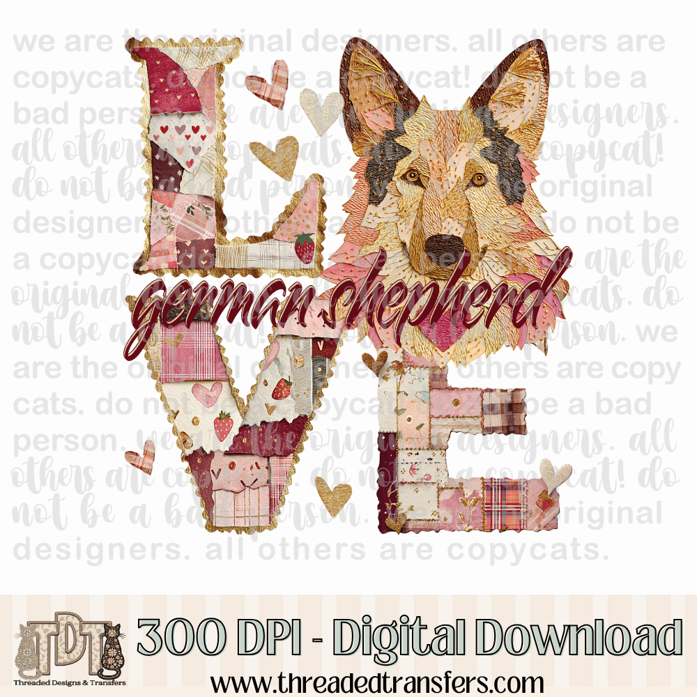 German Shepherd Love Torn Paper Digital Design Download (PNG Format - no product shipped)