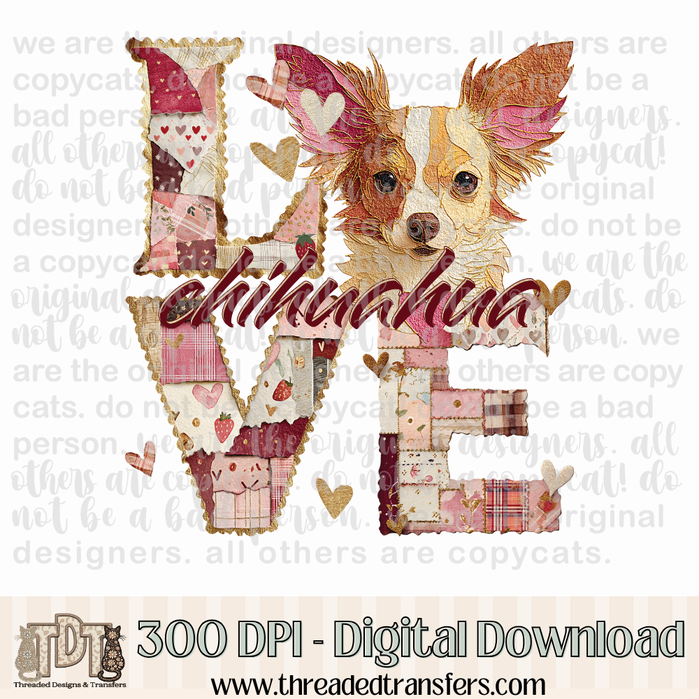 Chihuahua Love Torn Paper Digital Design Download (PNG Format - no product shipped)