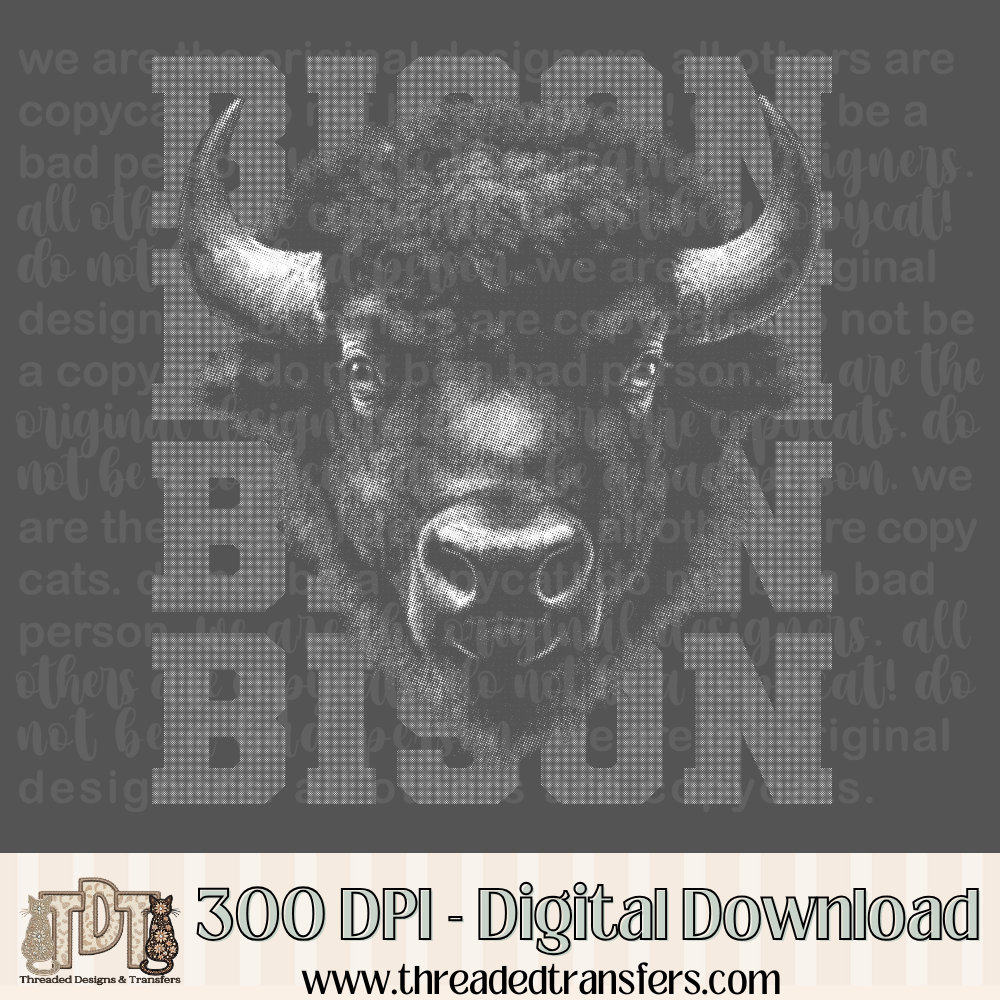Bison Halftone Mascot Digital Design Download (PNG Format - no product shipped)