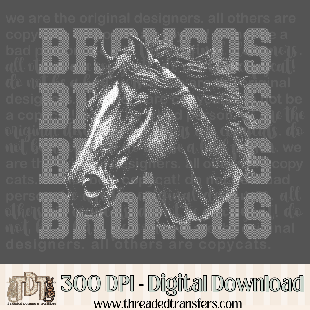 Broncos Halftone Mascot Digital Design Download (PNG Format - no product shipped)
