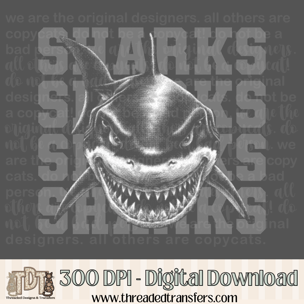 Sharks Halftone Mascot Digital Design Download (PNG Format - no product shipped)