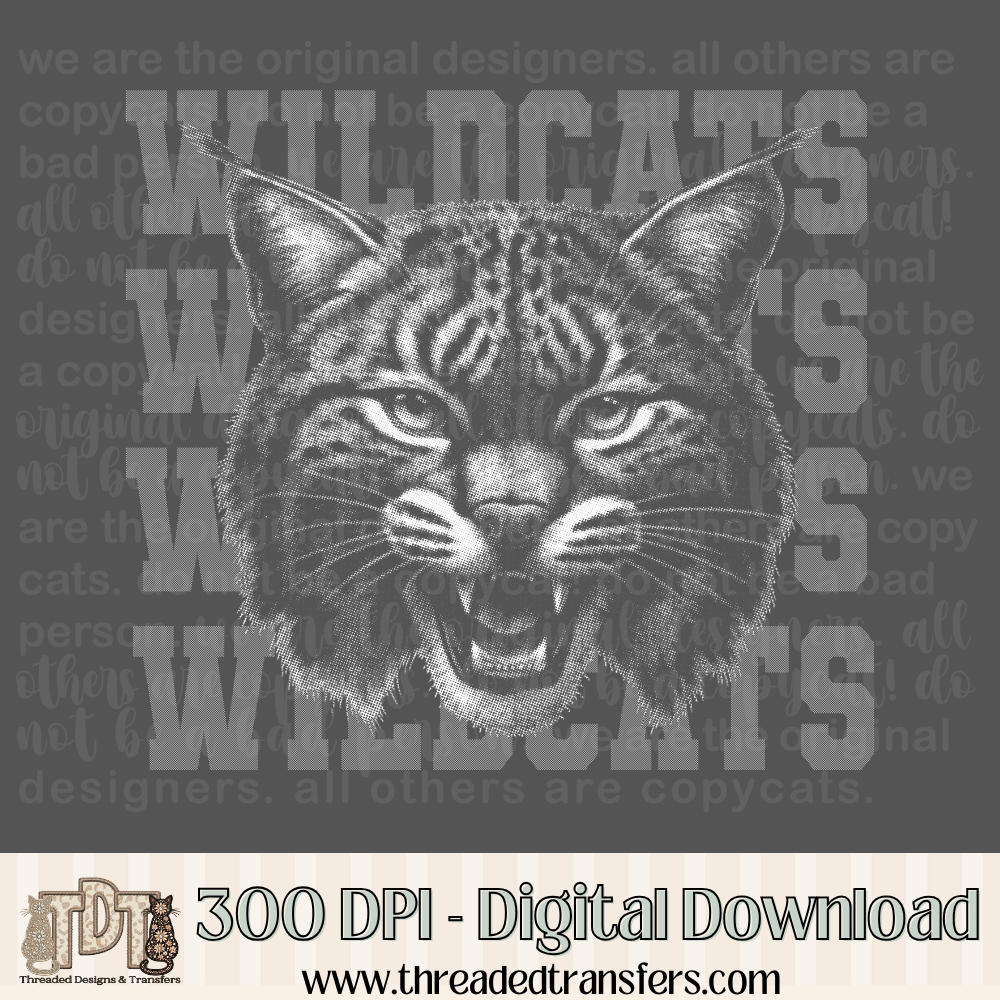 Wildcats Halftone Mascot Digital Design Download (PNG Format - no product shipped)