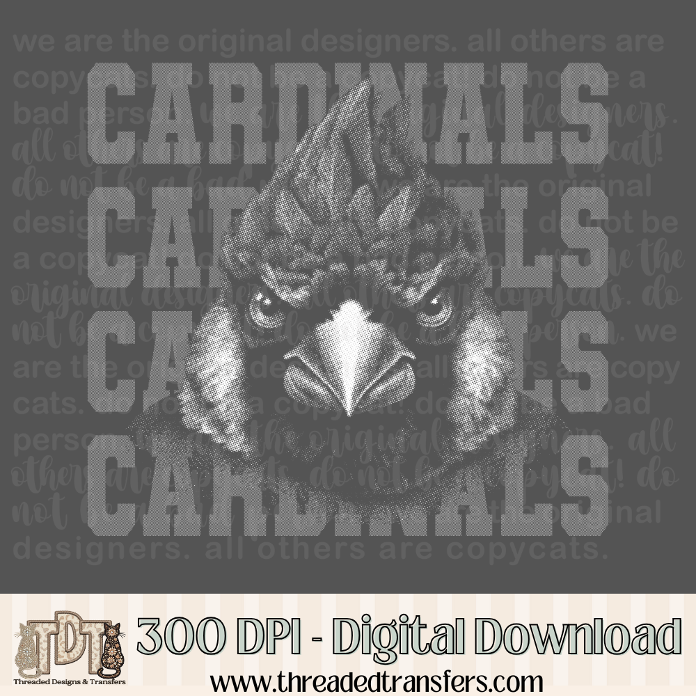 Cardinals Halftone Mascot Digital Design Download (PNG Format - no product shipped)