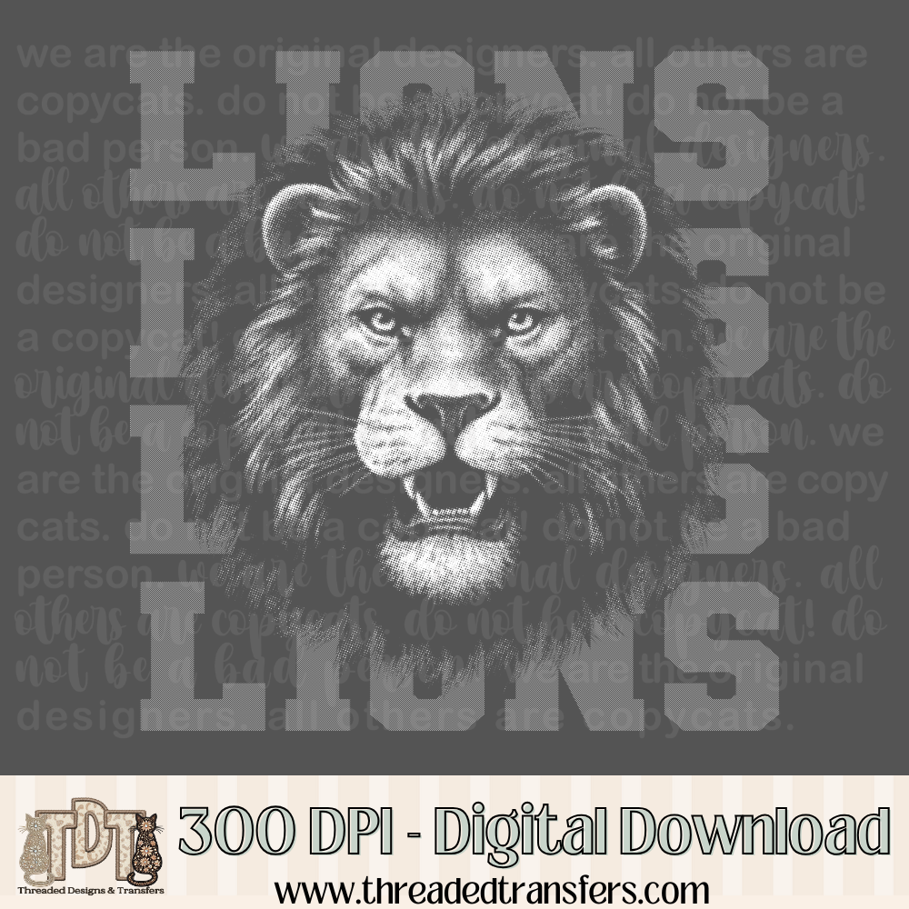 Lions Halftone Mascot Digital Design Download (PNG Format - no product shipped)