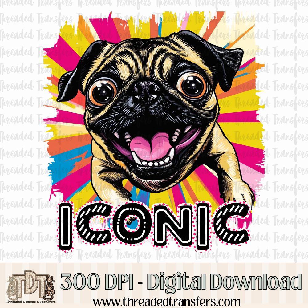 Iconic Pug Digital Design Download (PNG Format - no product shipped)