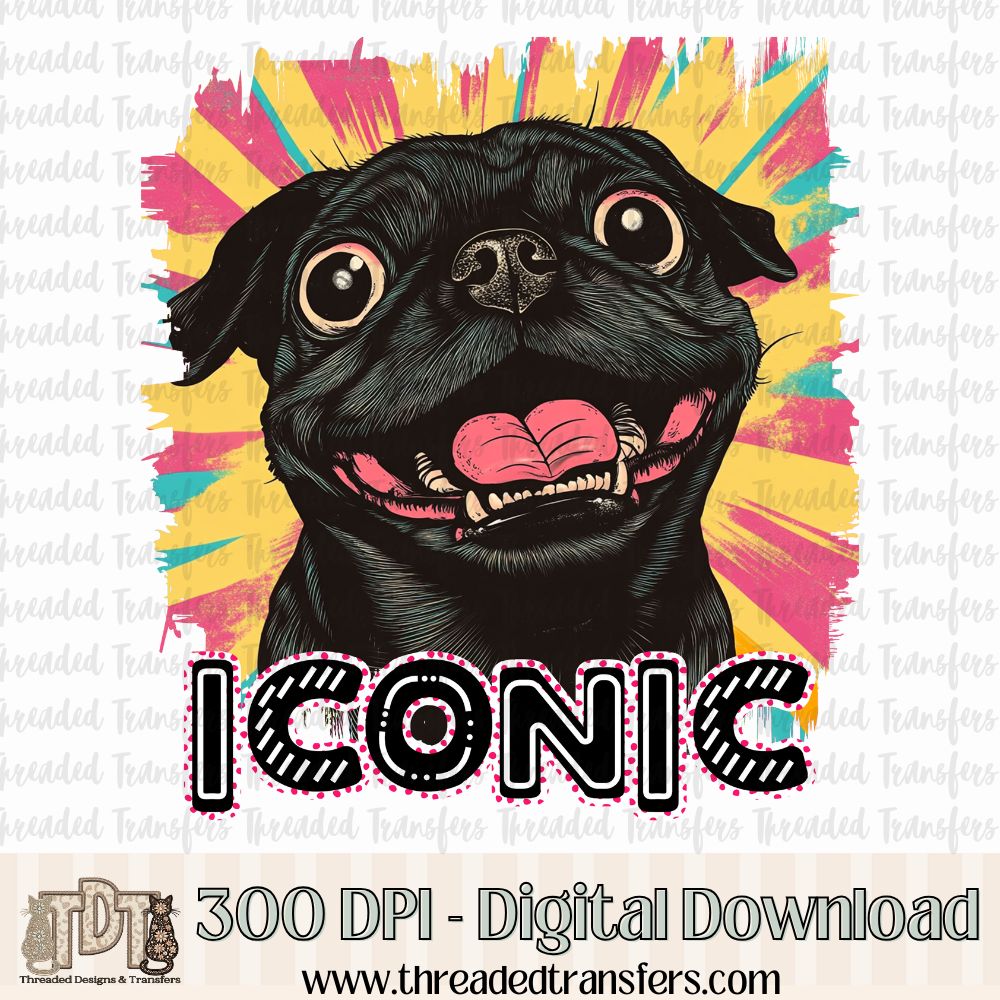 Iconic Black Pug Digital Design Download (PNG Format - no product shipped)