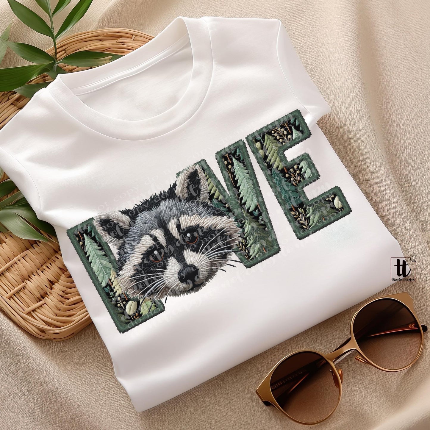 Racoon Love Faux Embroidery DTF Transfer