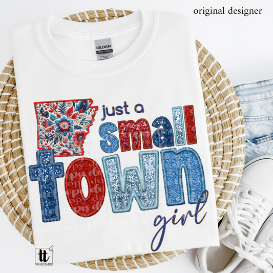 Arkansas Small Town **EXCLUSIVE** Faux Embroidery, Chenille, & Sparkles DTF & Sublimation Transfer