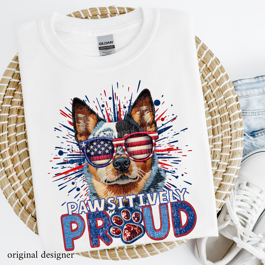 Australian Cattle Dog Pawsitively Proud **EXCLUSIVE** Faux Embroidery, Chenille, & Sparkle DTF & Sublimation Transfer