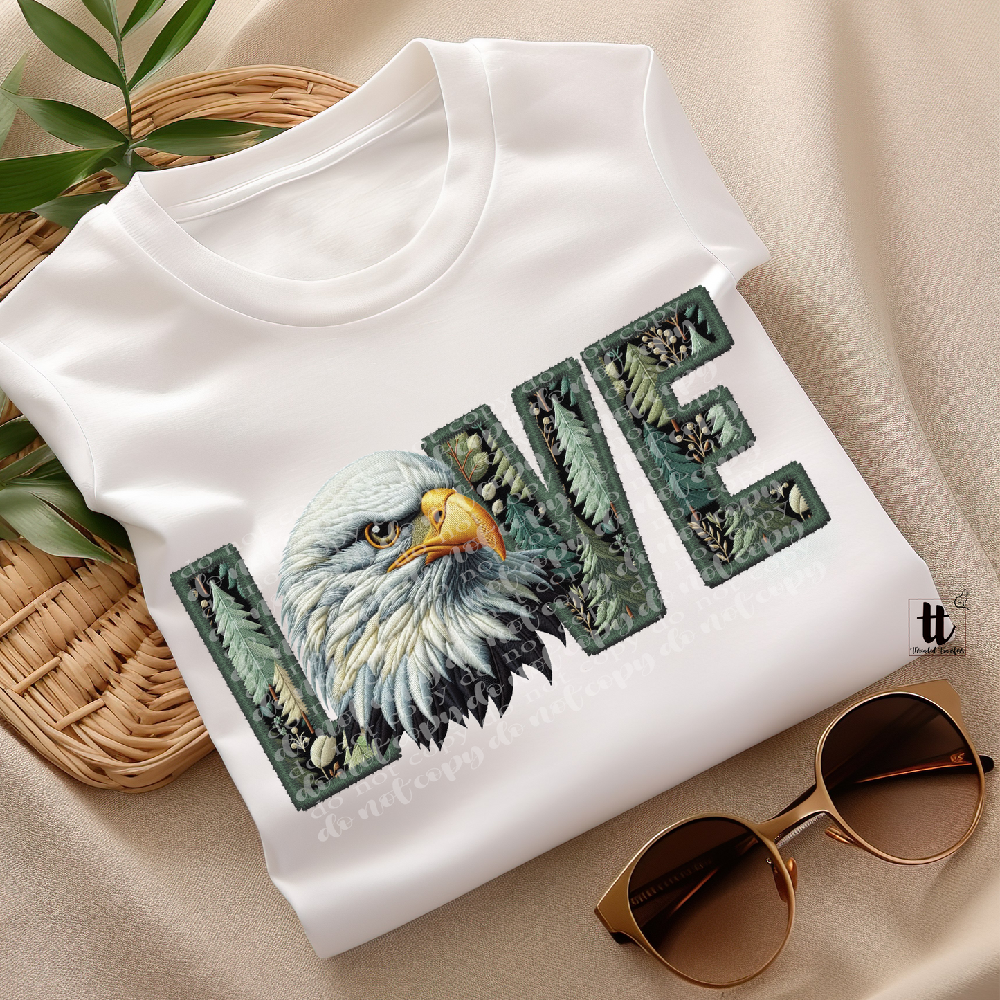 Bald Eagle Love Faux Embroidery DTF Transfer