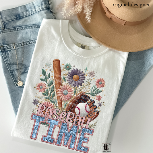 Baseball Time Faux Embroidery DTF & Sparkle **EXCLUSIVE** Sublimation Transfer