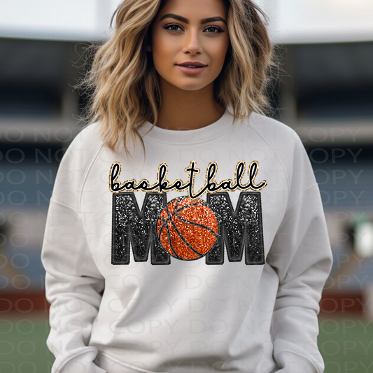 Basketball Mom Faux Embroidery and Sparkles DTF & Sublimation Transfer