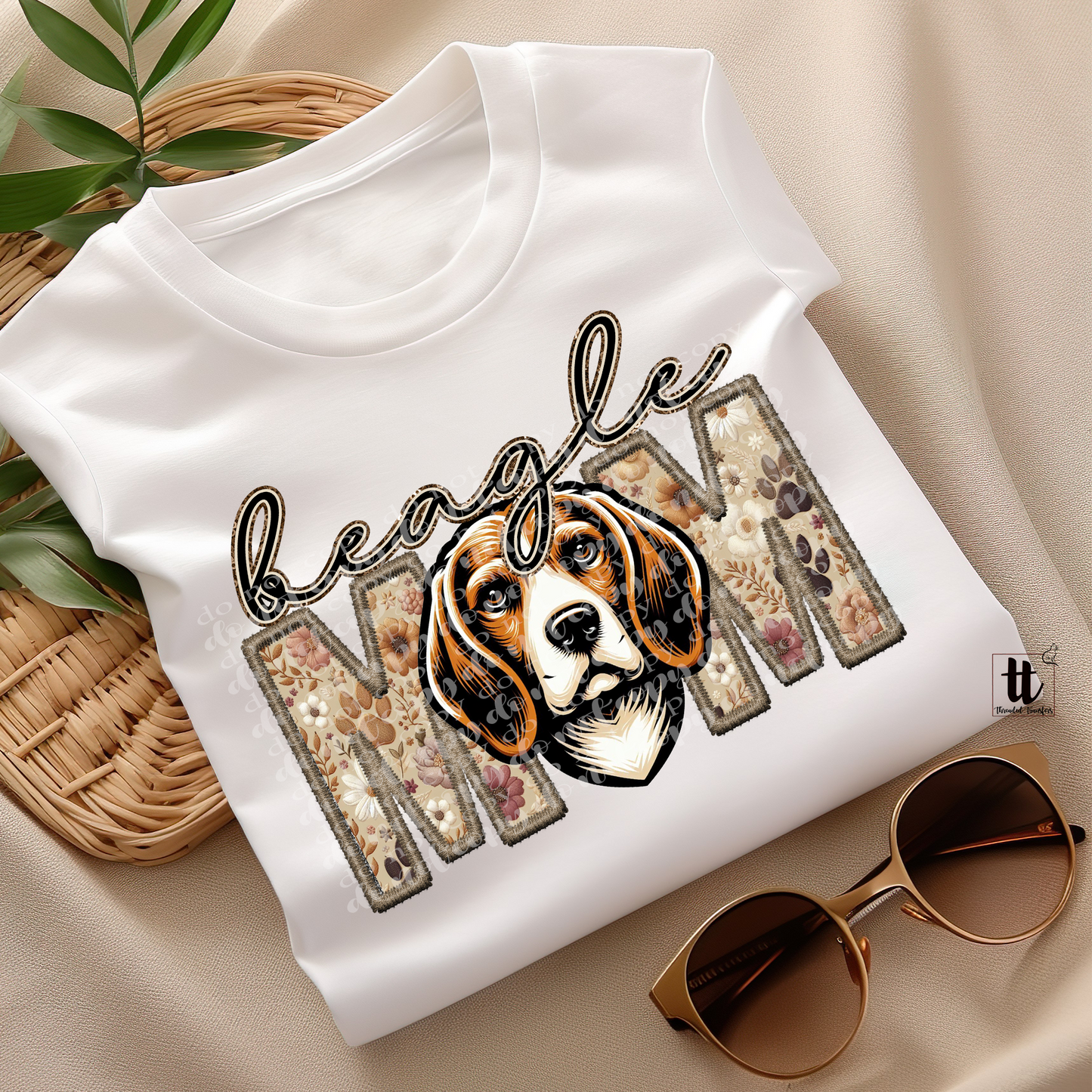 Beagle Mom Faux Embroidery & Faux Sparkle DTF Transfer