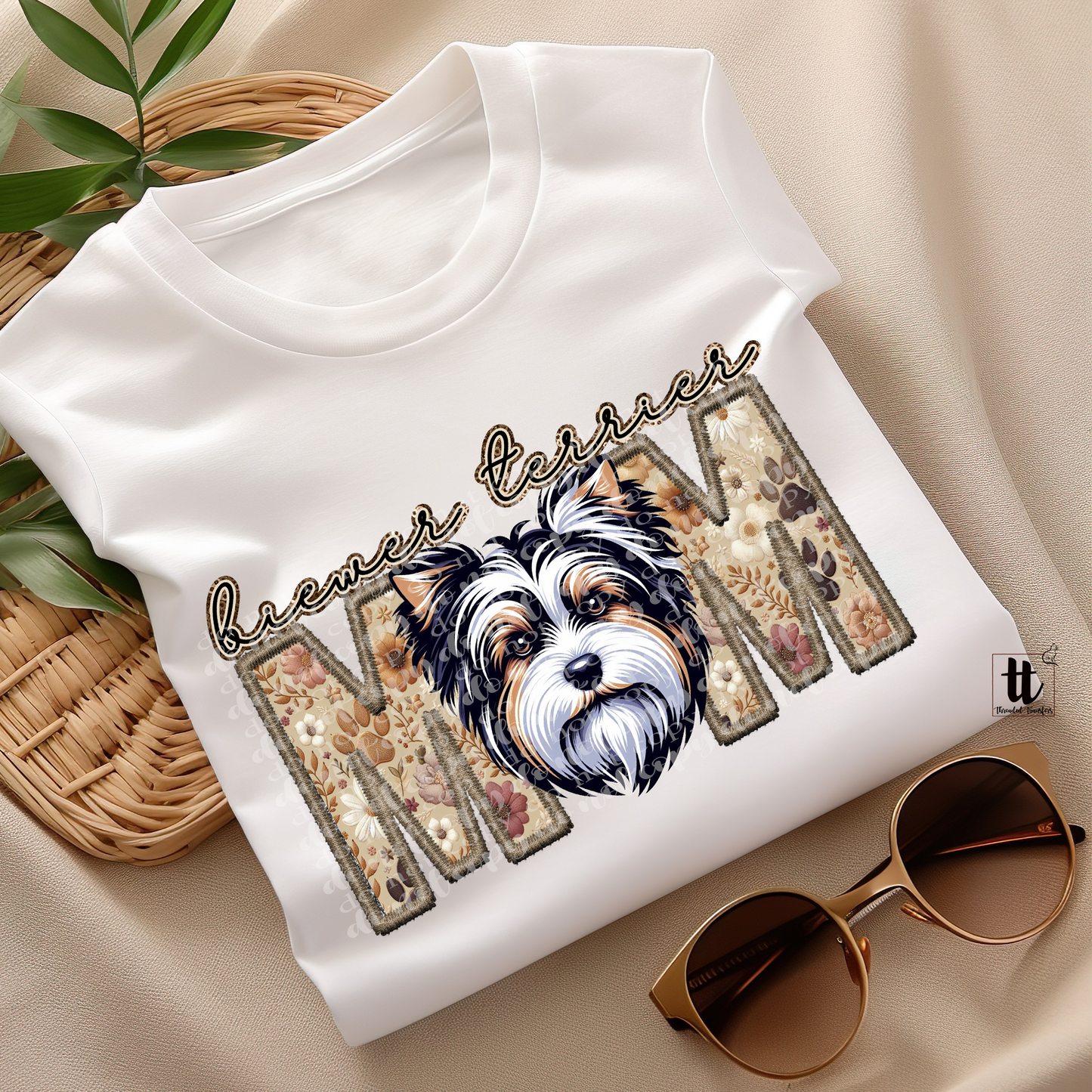 Biewer Terrier Mom Faux Embroidery & Faux Sparkle DTF Transfer