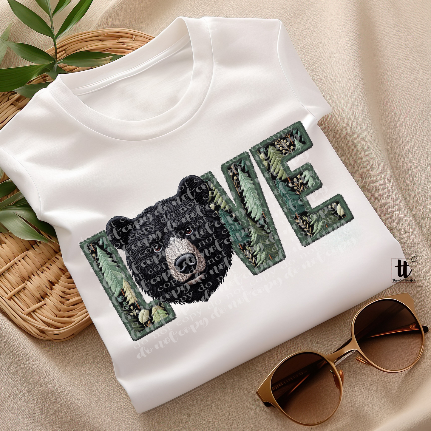 Black Bear Love Faux Embroidery DTF Transfer