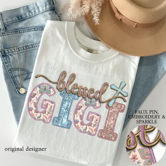 Blessed Gigi **EXCLUSIVE** Faux Pin, Embroidery & Sparkle DTF & Sublimation Transfer