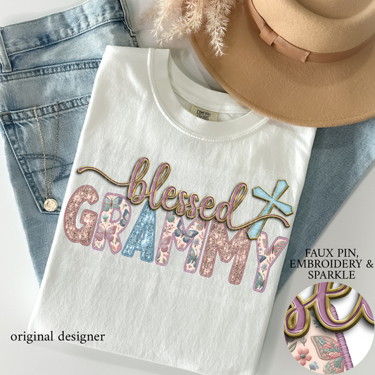 Blessed Grammy **EXCLUSIVE** Faux Pin, Embroidery & Sparkle DTF & Sublimation Transfer