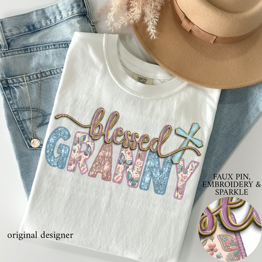 Blessed Granny **EXCLUSIVE** Faux Pin, Embroidery & Sparkle DTF & Sublimation Transfer