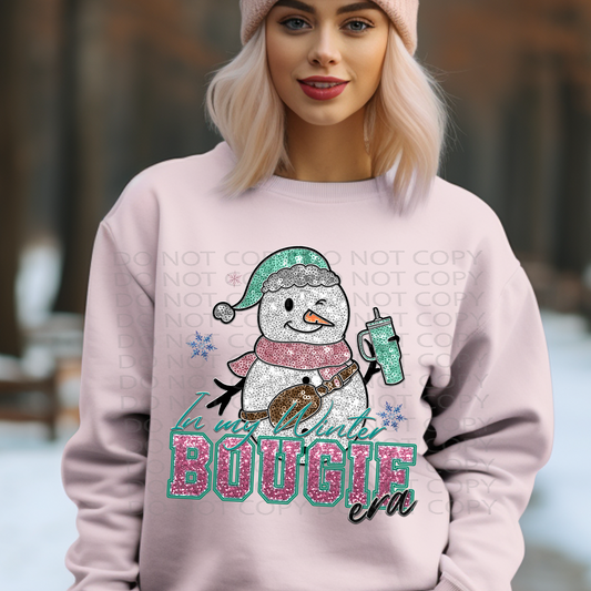 Bougie Snowman Winter Era **EXCLUSIVE** Faux Embroidery and Sparkles DTF & Sublimation Transfer