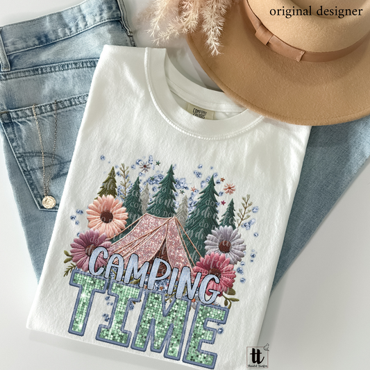 Camping Time Faux Embroidery DTF & Sparkle **EXCLUSIVE** Sublimation Transfer