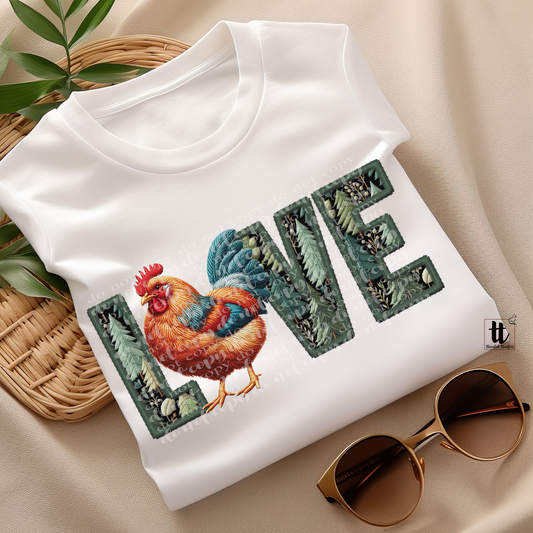 Chicken Love **EXCLUSIVE** Faux Embroidery DTF & Sublimation Transfer