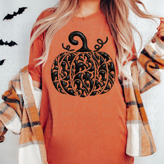 Decorative Black Pumpkin **EXCLUSIVE** Faux Puffy Look DTF & Sublimation Transfer