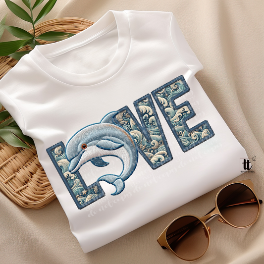 Dolphin Love **EXCLUSIVE** Faux Embroidery DTF & Sublimation Transfer