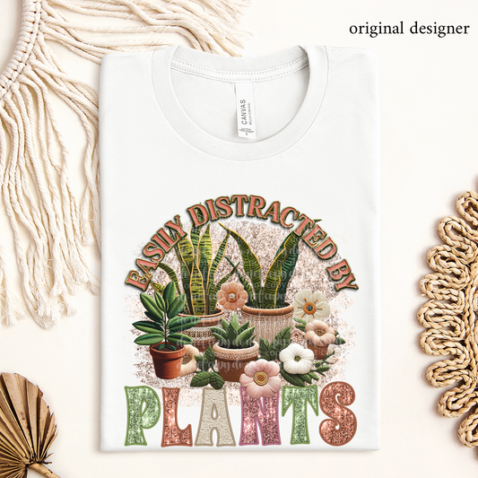 Easily Distracted by Plants **EXCLUSIVE** Faux Pin, Embroidery & Sparkle DTF & Sublimation Transfer