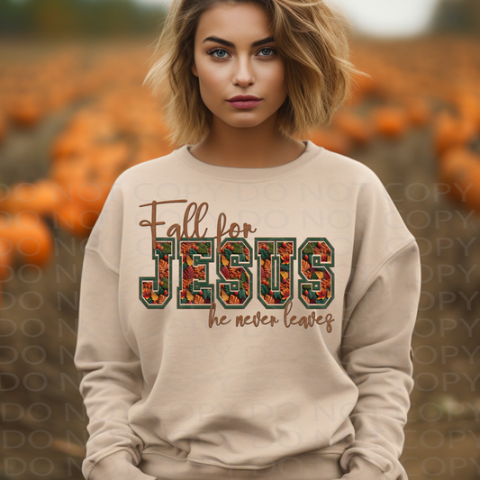Fall For Jesus **EXCLUSIVE** Faux Embroidery DTF & Sublimation Transfer