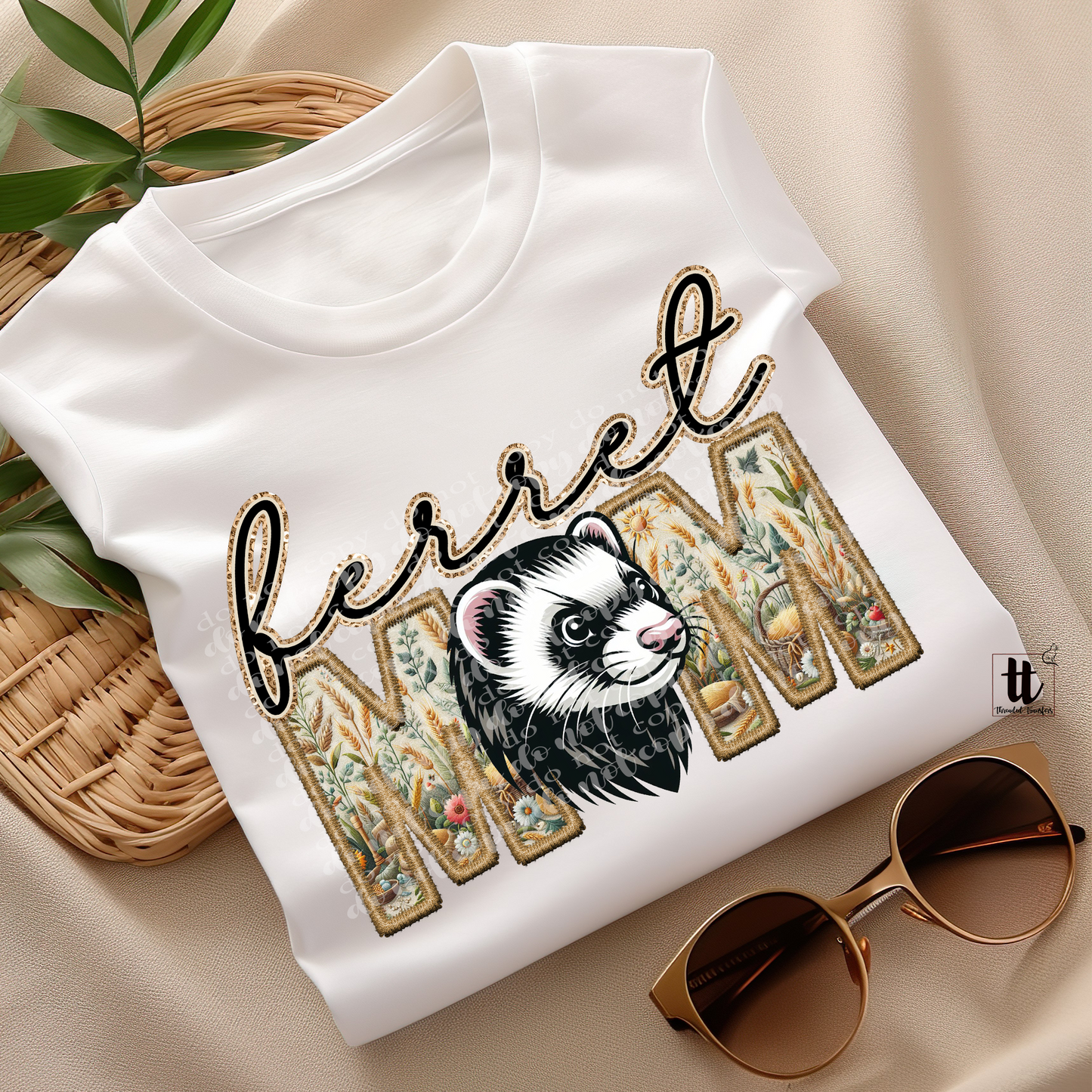 Ferret Mom Faux Embroidery & Faux Sparkle DTF Transfer
