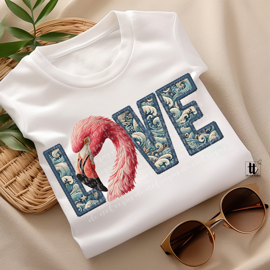 Flamingo Love **EXCLUSIVE** Faux Embroidery DTF & Sublimation Transfer