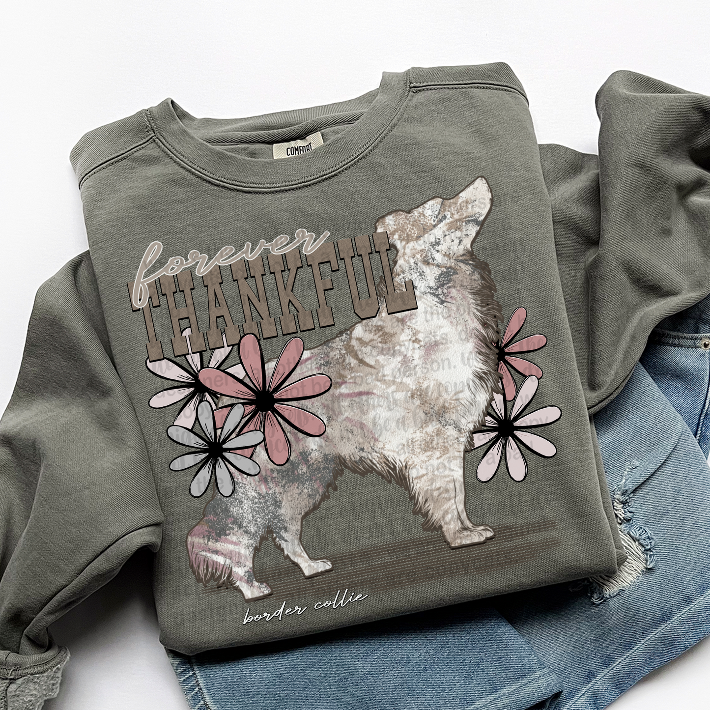 Forever Thankful Border Collie DTF Transfer