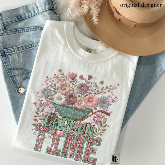 Garden Time Faux Embroidery DTF & Sparkle **EXCLUSIVE** Sublimation Transfer
