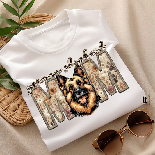 German Shepherd Mom **EXCLUSIVE** Faux Embroidery & Faux Sparkle DTF & Sublimation Transfer