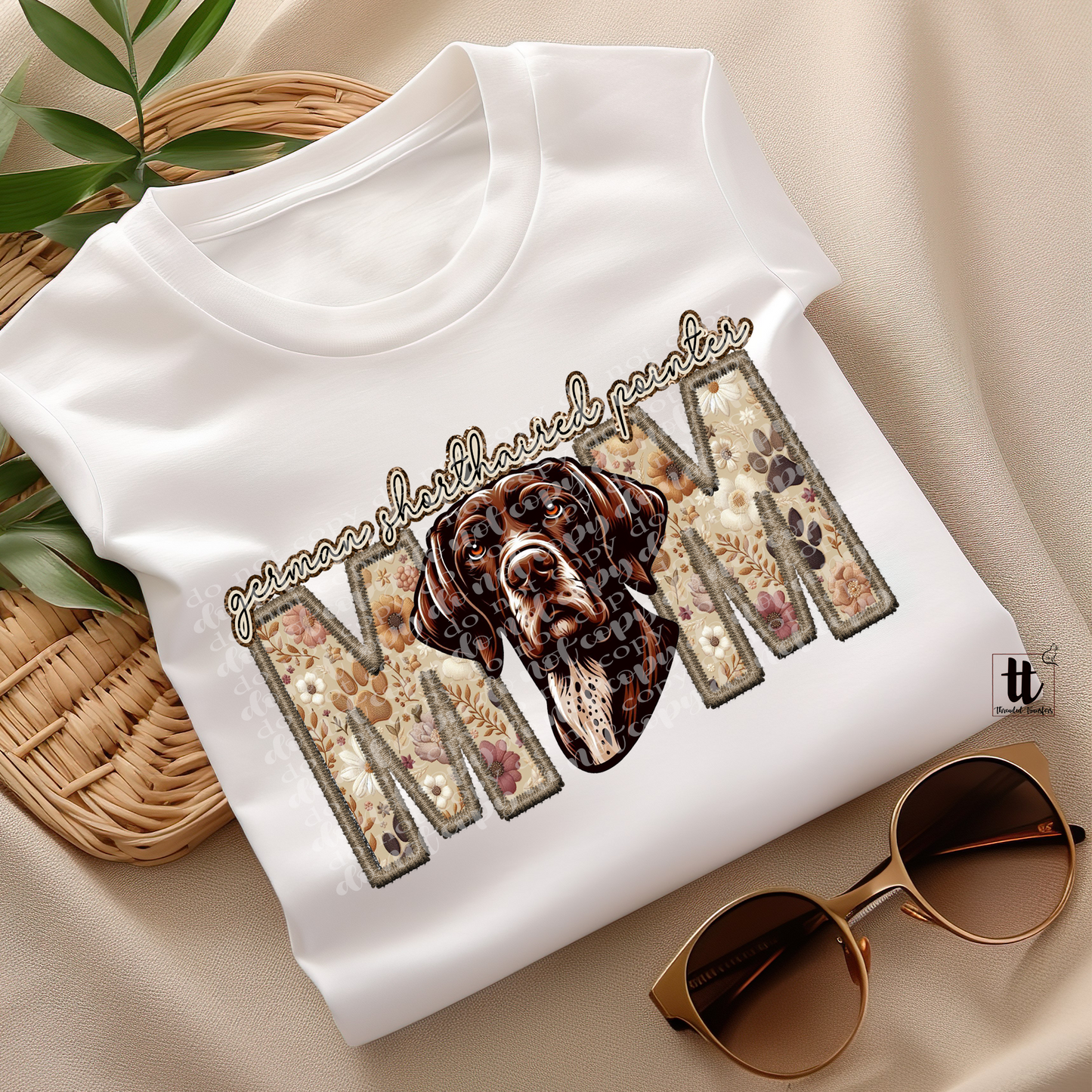 German Shorthaired Pointer Mom Faux Embroidery & Faux Sparkle DTF Transfer