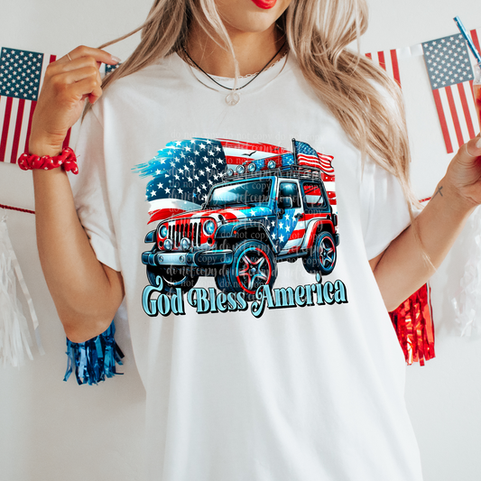 God Bless America Jeep DTF & Sublimation Transfer