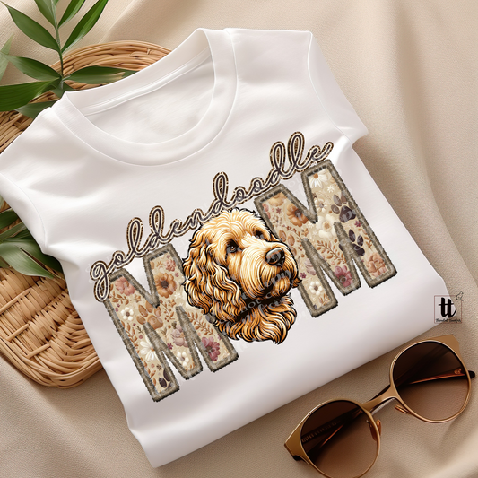 Goldendoodle Mom **EXCLUSIVE** Faux Embroidery & Faux Sparkle DTF & Sublimation Transfer