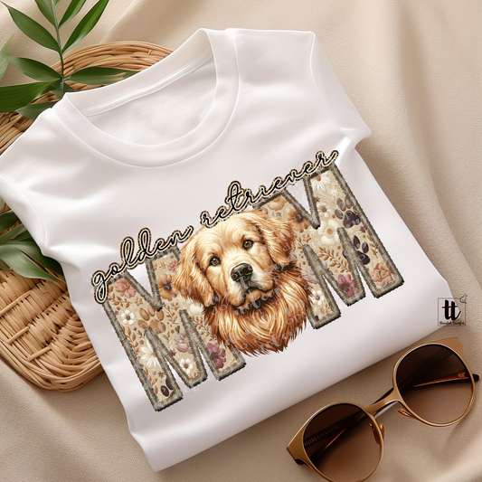 Golden Retriever Mom **EXCLUSIVE** Faux Embroidery & Faux Sparkle DTF & Sublimation Transfer