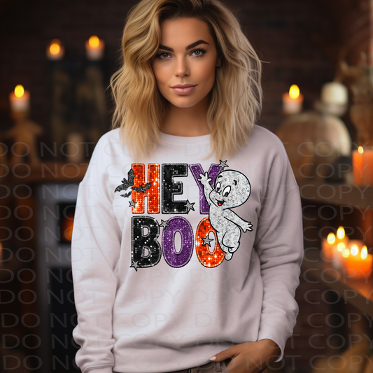 Hey Boo Faux Sparkles DTF & Sublimation Transfer