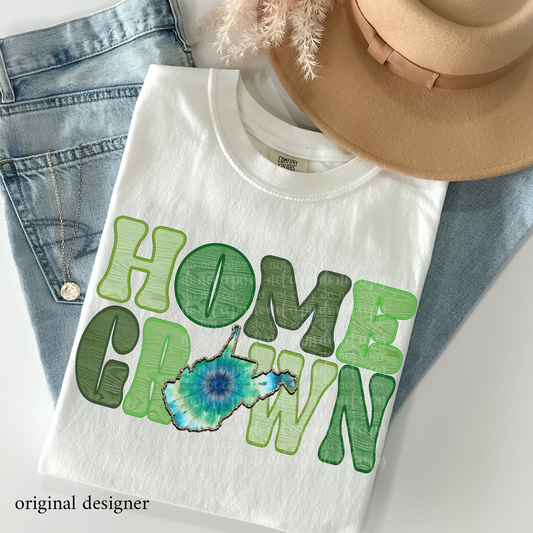 West Virginia Home Grown Green **EXCLUSIVE** Faux Embroidery, Wood, & Sparkle DTF & Sublimation Transfer
