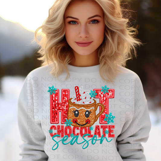 Hot Chocolate Season Faux Sparkle and Embroidery DTF & Sublimation Transfer